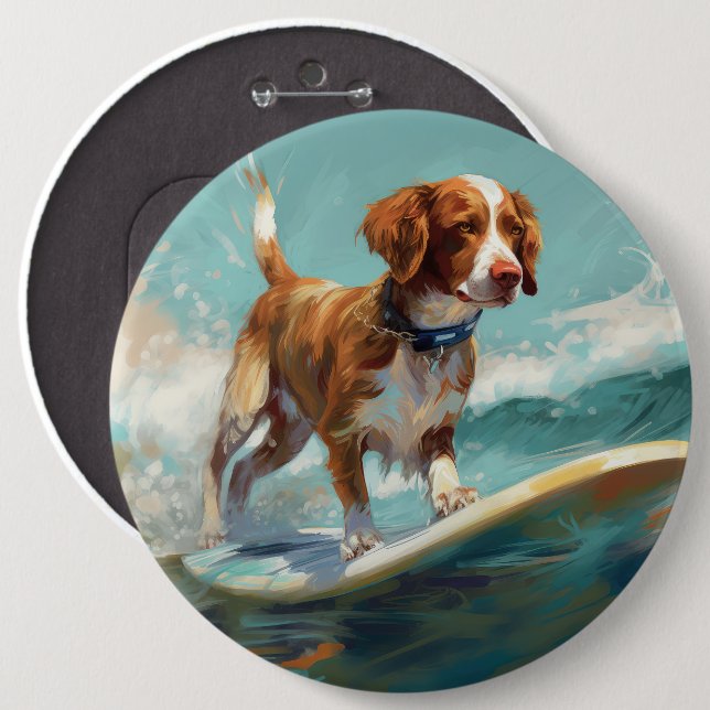 Bóton Redondo 15.24cm Pintura de surfe na praia de Brittany Spaniel (Frente & Verso)