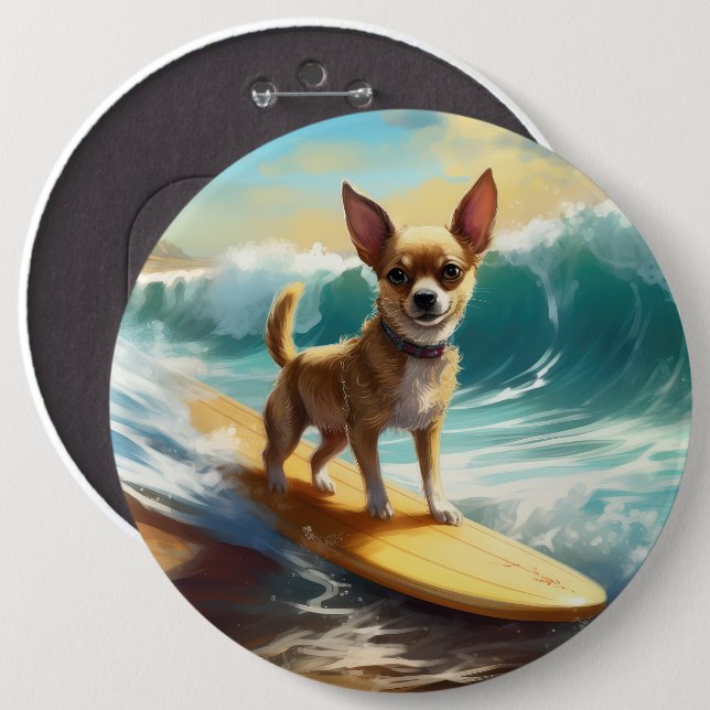 Bóton Redondo 15.24cm Pintura de surfe na praia de Chihuahua (Frente & Verso)