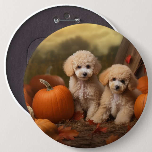 Bóton Redondo 15.24cm Poodle Puppy Autumn Delight Pumpkin (Frente & Verso)