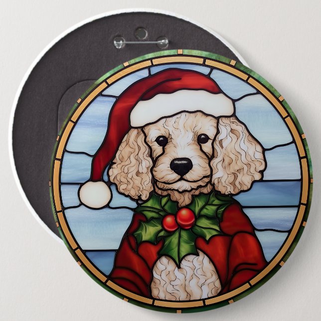 Bóton Redondo 15.24cm Poodle Stainle Glass Christmas (Frente & Verso)