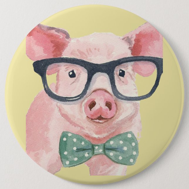 Bóton Redondo 15.24cm Porco Rosa Hipster (Frente)