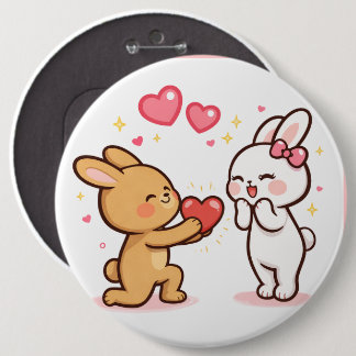 Bóton Redondo 15.24cm Presente de Coração de Coelho Fofa Ilustração Cart