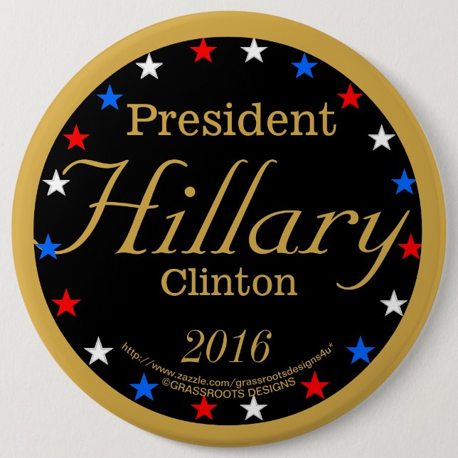 Bóton Redondo 15.24cm Presidente Hillary Clinton 2016 (Frente)