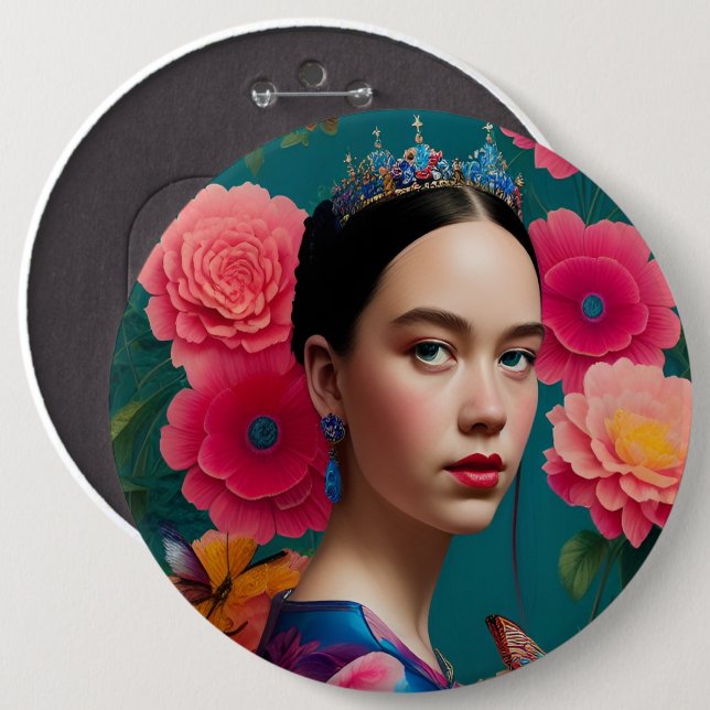 Bóton Redondo 15.24cm Princesa com uma tiara azul (Frente & Verso)