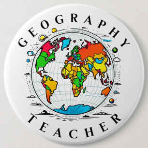 Bóton Redondo 15.24cm Professor de Geografia Crachá redondo com globo co