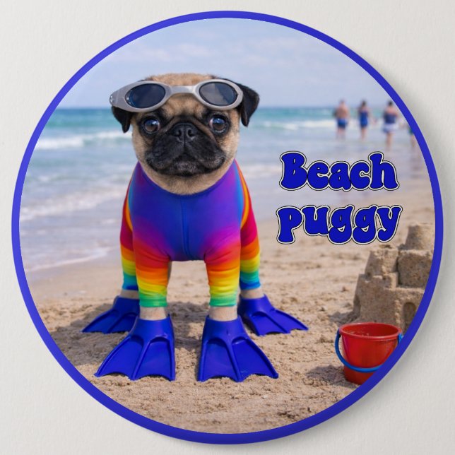 Bóton Redondo 15.24cm Pug da Praia (Frente)