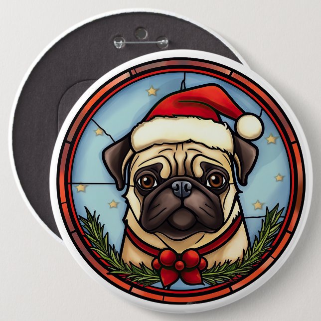 Bóton Redondo 15.24cm Pug STítulo Natal (Frente & Verso)
