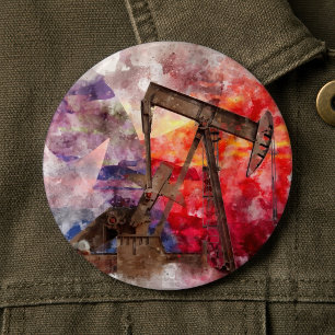 Bóton Redondo 15.24cm Pumpjack ícone Texan aquarela com Sinalizador Texa