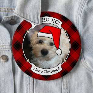 Bóton Redondo 15.24cm Quadro de Fotografias de Natal Vermelho e Xadrez P