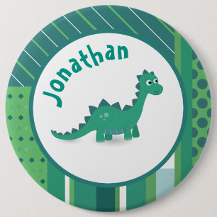Bóton Redondo 15.24cm Quadro redondo em verde/azul com dinossauro fofo