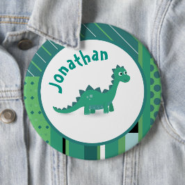 Bóton Redondo 15.24cm Quadro redondo em verde/azul com dinossauro fofo