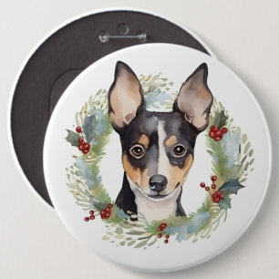 Bóton Redondo 15.24cm Rat Terrier Christmas Wreath Festivo Pup