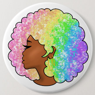 Bóton Redondo 15.24cm Retrato Afro Arco-Íris Pastel Groovy Retro Cabelo 