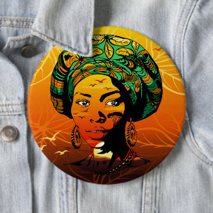 Bóton Redondo 15.24cm Retrato de Mulher Africana com Sunset