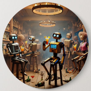 Bóton Redondo 15.24cm robots having fun in a bar