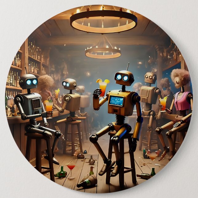 Bóton Redondo 15.24cm robots having fun in a bar (Frente)