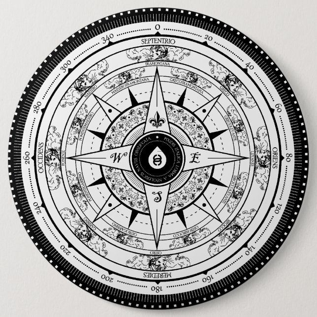 Bóton Redondo 15.24cm Rosa de compasso - botão (branco) (Frente)