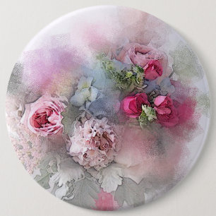 Bóton Redondo 15.24cm Rosas Flores Aquarela Arte Elegante Modelo