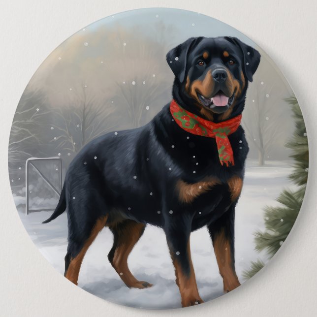 Bóton Redondo 15.24cm Rottweiler Cachorro na Neve (Frente)