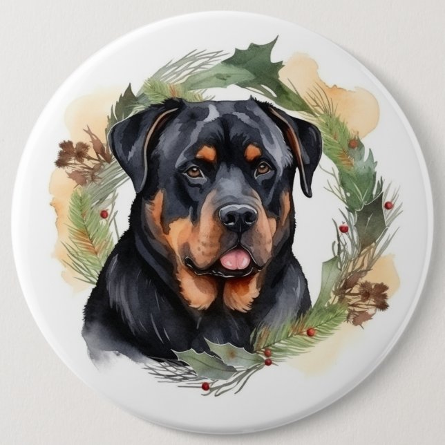 Bóton Redondo 15.24cm Rottweiler Rua de Natal Festivo (Frente)