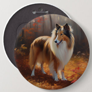 Bóton Redondo 15.24cm Rough Collie no Outono Folhas Caídas Inspiram