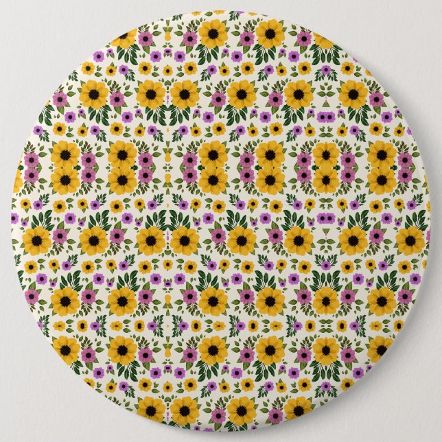 Bóton Redondo 15.24cm Round floral mousepad featuring a vibrant pattern (Frente)
