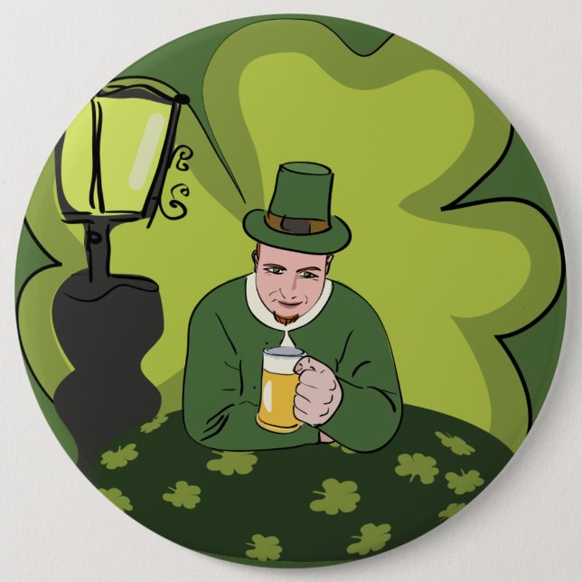 BÓTON REDONDO 15.24CM "RUAS FELIZES. DIA DE PATRICK" LEPRECHAUN (Frente)