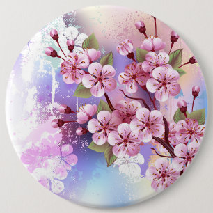 Bóton Redondo 15.24cm Sakura rosa no fundo da pintura