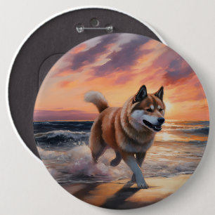 Bóton Redondo 15.24cm Sandy Paws Akita Dog em Beach Sunset