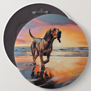 Bóton Redondo 15.24cm Sandy Paws Bloodhound Dog em Beach Sunset