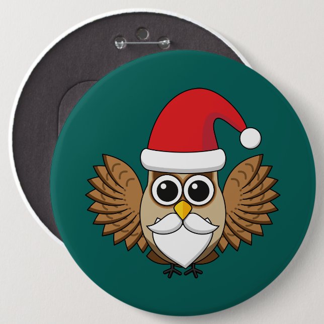Bóton Redondo 15.24cm Santa Claus Owl (Frente & Verso)