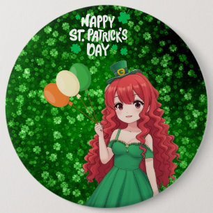 Bóton Redondo 15.24cm Santa Patrick é fofo, moça de anime irlandesa