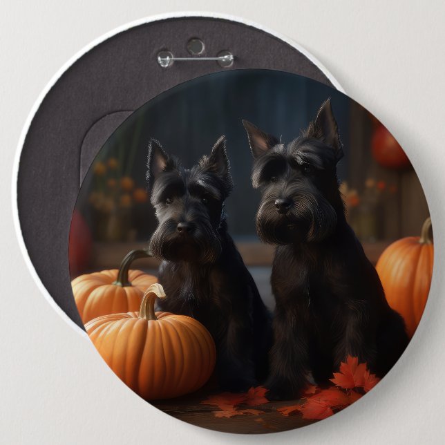 Bóton Redondo 15.24cm Scottish Terrier Puppy Autumn Delight Pumpkin (Frente & Verso)