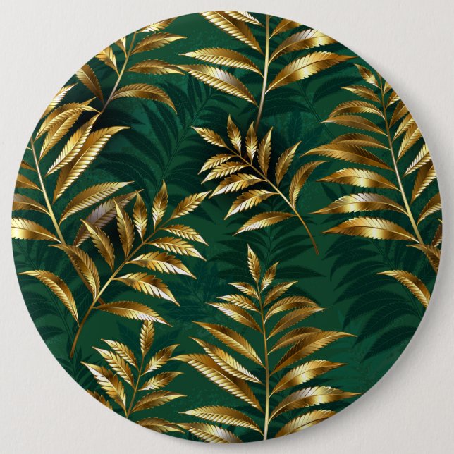 Bóton Redondo 15.24cm Seamless pattern with golden ferns (Frente)
