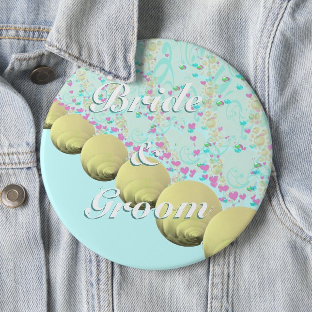 Bóton Redondo 15.24cm Seashell Blue Yellow Beach Bride e Ground Crachá B (In Situ)