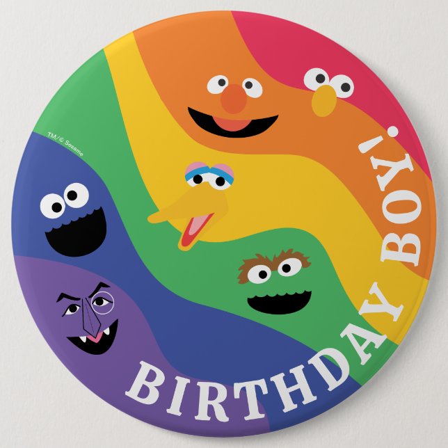 Bóton Redondo 15.24cm Sesame Street Pals Rainbow Birthday Boy (Frente)
