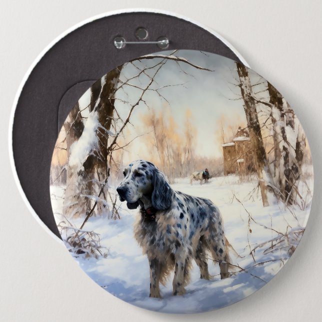 Bóton Redondo 15.24cm Setter Inglês Deixe Nevar Natal (Frente & Verso)