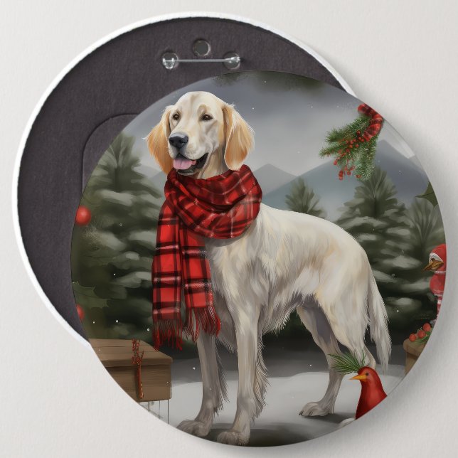 Bóton Redondo 15.24cm Setter Inglês no Natal com Neve (Frente & Verso)