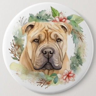 Bóton Redondo 15.24cm Shar Pei Wreath Christmas Festivo Pup