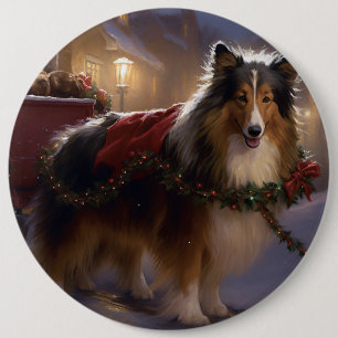 Bóton Redondo 15.24cm Shetland Sheepdog Christmas Fesason Season