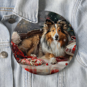 Bóton Redondo 15.24cm Shetland Sheepdog Natal Festivo