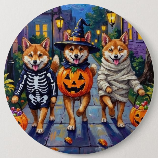 Bóton Redondo 15.24cm Shiba Inu Dogs in Halloween Costumes (Frente)