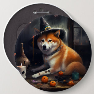Bóton Redondo 15.24cm Shiba Inu Pumpkins Halloween Assustado