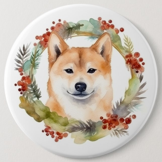 Bóton Redondo 15.24cm Shiba Inu Wreath Festivo (Frente)