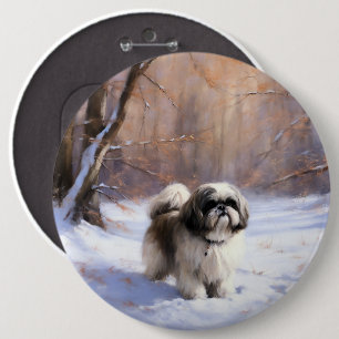 Bóton Redondo 15.24cm Shih Tzu Deixe-O Neve Natal