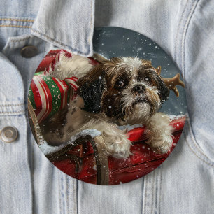 Bóton Redondo 15.24cm Shih Tzu Dog Natal Festivo