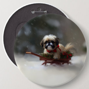Bóton Redondo 15.24cm Shih Tzu Natal neve inverno