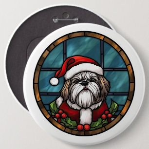 Bóton Redondo 15.24cm Shih Tzu Vidro Pintado Natal
