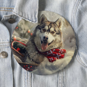 Bóton Redondo 15.24cm Siberian Husky Dog Festivo