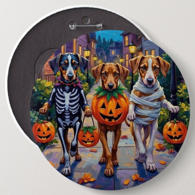 Bóton Redondo 15.24cm Silken Windhound Dogs in Halloween Costumes (Frente & Verso)